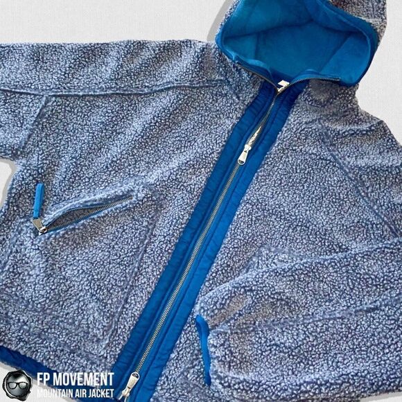 FP MOVEMENT MOUNTAIN AIR SHERPA FULL ZIP HOODED JACKET BLUE WOMEN OVERSIZED XS-L - Picture 5 of 16